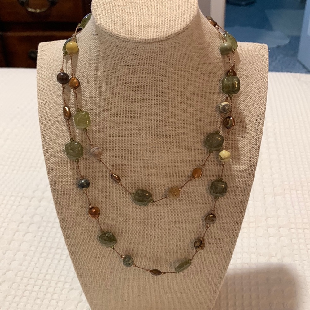 Margo Morrison Multi Sized Semi Precious Stone Necklace.Worn Single or Doubled.